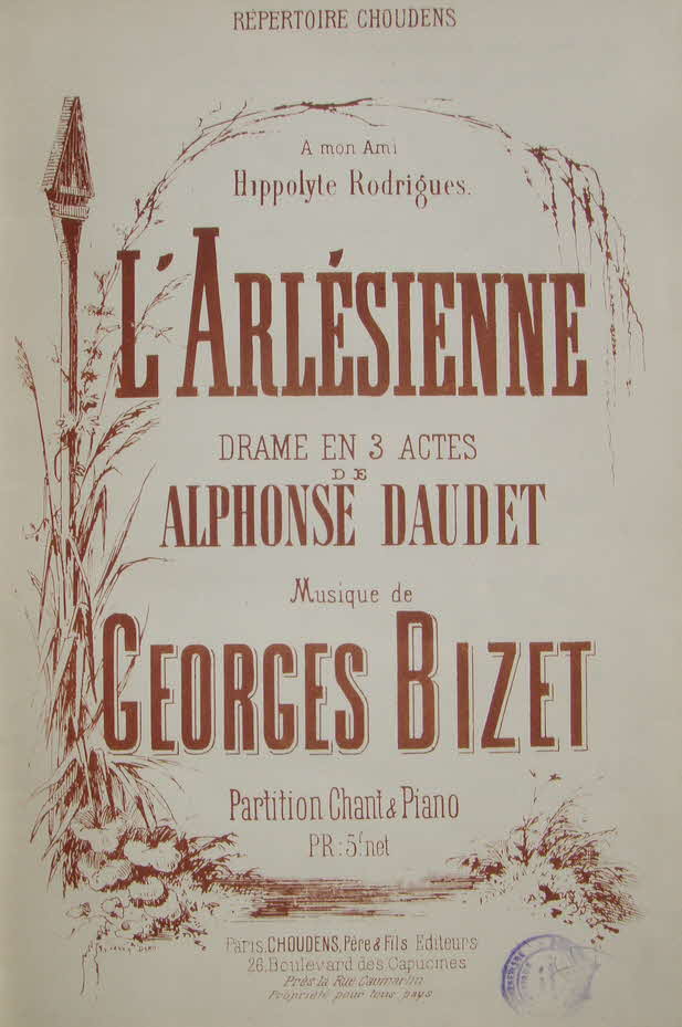 Georges Bizet (* 25. Oktober 1838 in Paris als Alexandre-C�sar-L�opold Bizet; � 3. Juni 1875 in Bougival, D�partement Yvelines bei Paris) war ein franz�sischer Komponist der Romantik.

L�Arl�sienne wurde als Schauspielmusik komponiert - 3 Akte Libretto A. Daudet; 1872 komponiert; uraufgef�hrt in Paris, Th��tre Vaudeville, 1. Oktober 1872 - 39 € mtl./K 350 €
