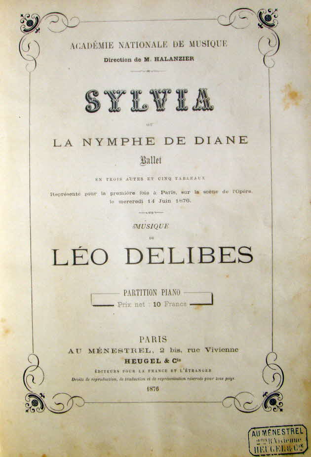 L�o Delibes oder Cl�ment Philibert L�o Delibes (* 21. Februar 1836 bei Saint-Germain-du-Val (Sarthe); � 16. Januar 1891 in Paris) war ein franz�sischer Komponist. Mit seiner einpr�gsamen Melodik, rhythmischen Brillanz und funkelnden farbigen Orchestrierung z�hlte er zu den beliebtesten B�hnenkomponisten der Romantik. Er belebte die Ballettmusik, trat aber auch mit einigen Opern hervor. Daneben schuf er Kirchenmusik und Lieder.

Sylvia ou La Nymphe de Diane, Ballett, komponiert 1876 - 39 € mtl./K 350 €
