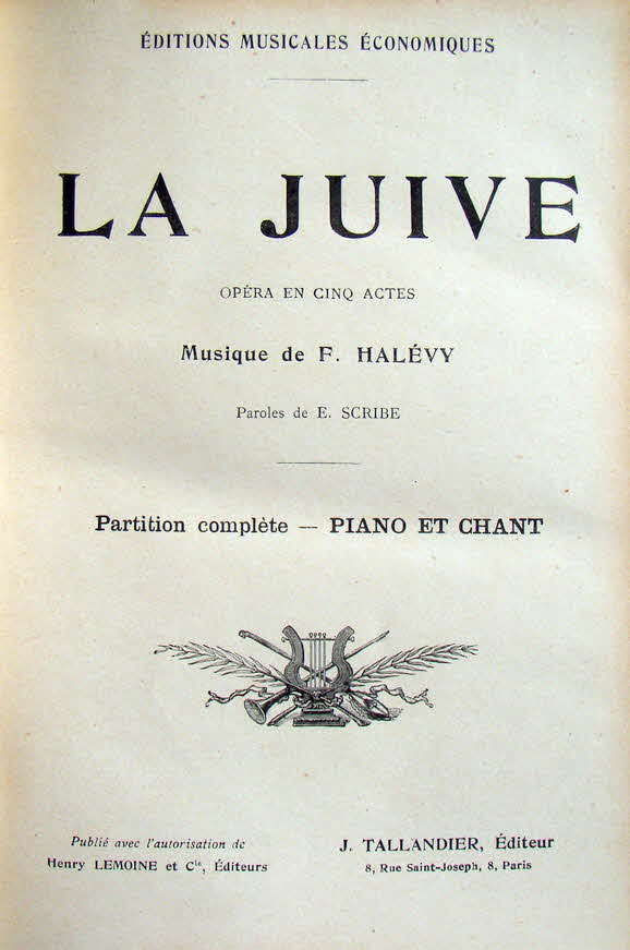 Jacques Fran�ois �lie Fromental Hal�vy (* 27. Mai 1799 in Paris; � 17. M�rz 1862 in Nizza; urspr�nglich Elias L�vy) war ein franz�sischer Komponist 
und Musikp�dagoge.

La Juive (�Die J�din�) gilt als das bedeutendste Werk Hal�vys. Die Geschichte gilt als Mahnmal f�r den Konflikt zwischen Christen- und Judentum. Das Werk wurde in Wien am 3. M�rz 1836 zum ersten Mal aufgef�hrt. Von 
Giuseppe Verdi ebenso gesch�tzt wie von Richard Wagner und Gustav Mahler, wurde La Juive bis 1893 allein an der Pariser Oper 550 mal aufgef�hrt  - 39 € mtl./K 350 €