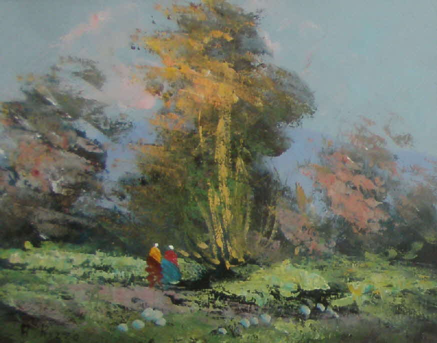 Waldspaziergang - A. Rizzo - um 1990 - 36  x 45 cm hinter Glas - 39 € mtl./K 450 €