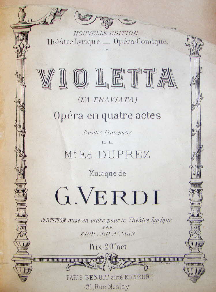 Giuseppe Fortunino Francesco Verdi (* 10. Oktober 1813 in Le Roncole, Herzogtum Parma; � 27. Januar 1901 in Mailand) war ein italienischer Komponist der Romantik.

La traviata / Violetta - Li- Erstauff�hrung 6. M�rz 1853 im Teatro La Fenice, Venedig	 - 39 € mtl./K 450 €