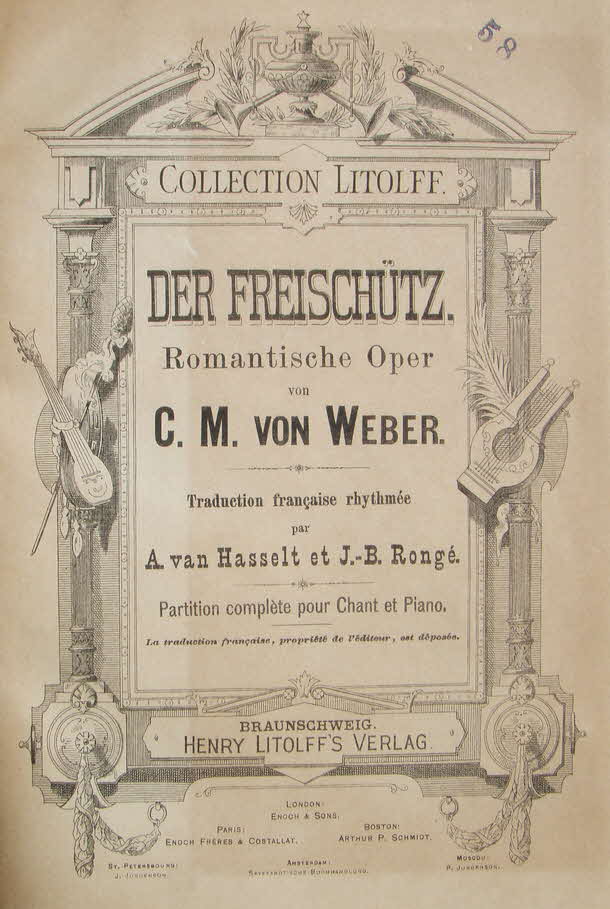 Carl Maria Friedrich Ernst von Weber (* 19. November 1786 in Eutin, Hochstift L�beck; � 5. Juni 1826 in London) war ein deutscher Komponist, Dirigent und Pianist.

Der Freisch�tz op. 77  Erstauff�hrung 1821; Libretto von Johann Friedrich Kind - 39 € mtl./K 350 €